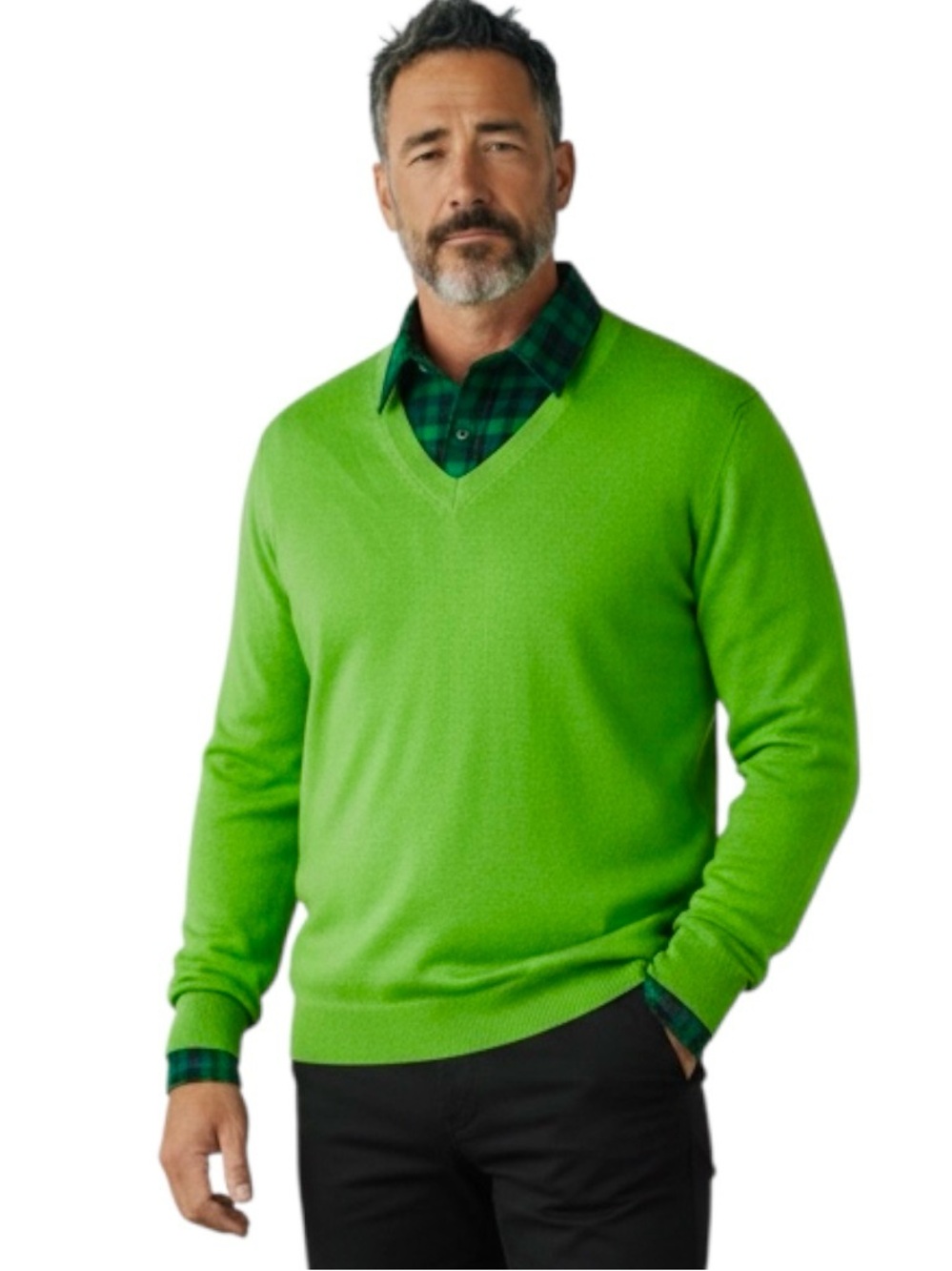 Forte 100% Cashmere Sweater Men’s Green Pullover Soft V-Neck Sz L